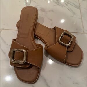 Flattered Tan Leather Buckle Sandals
